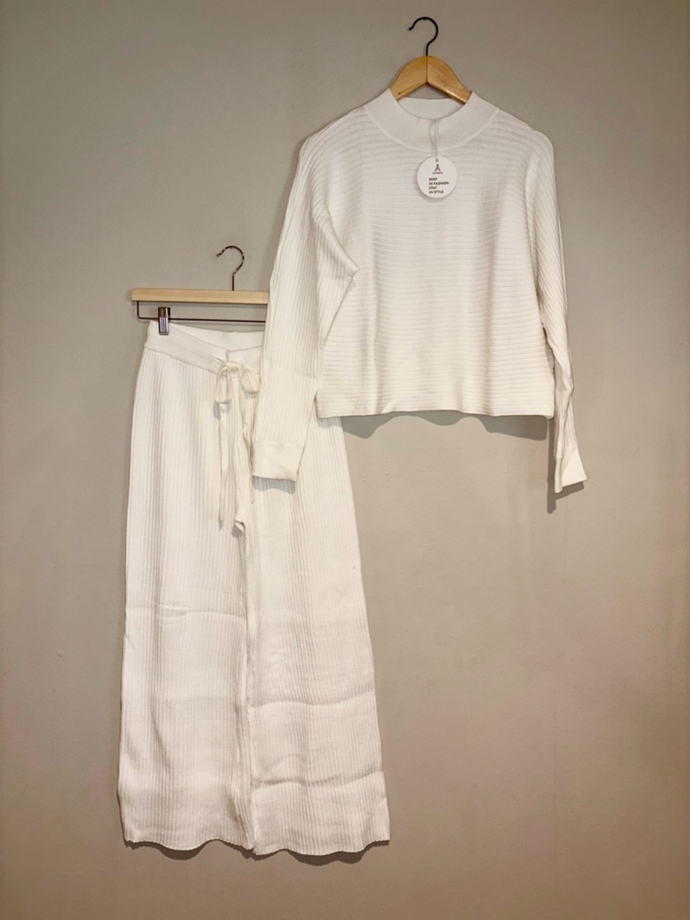 Brand A White Ribbed Cowl & Turtleneck Sweater Set